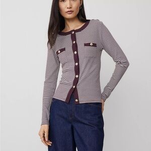 Ann Taylor Women’s Stripe Purple Button Knit Sweater M